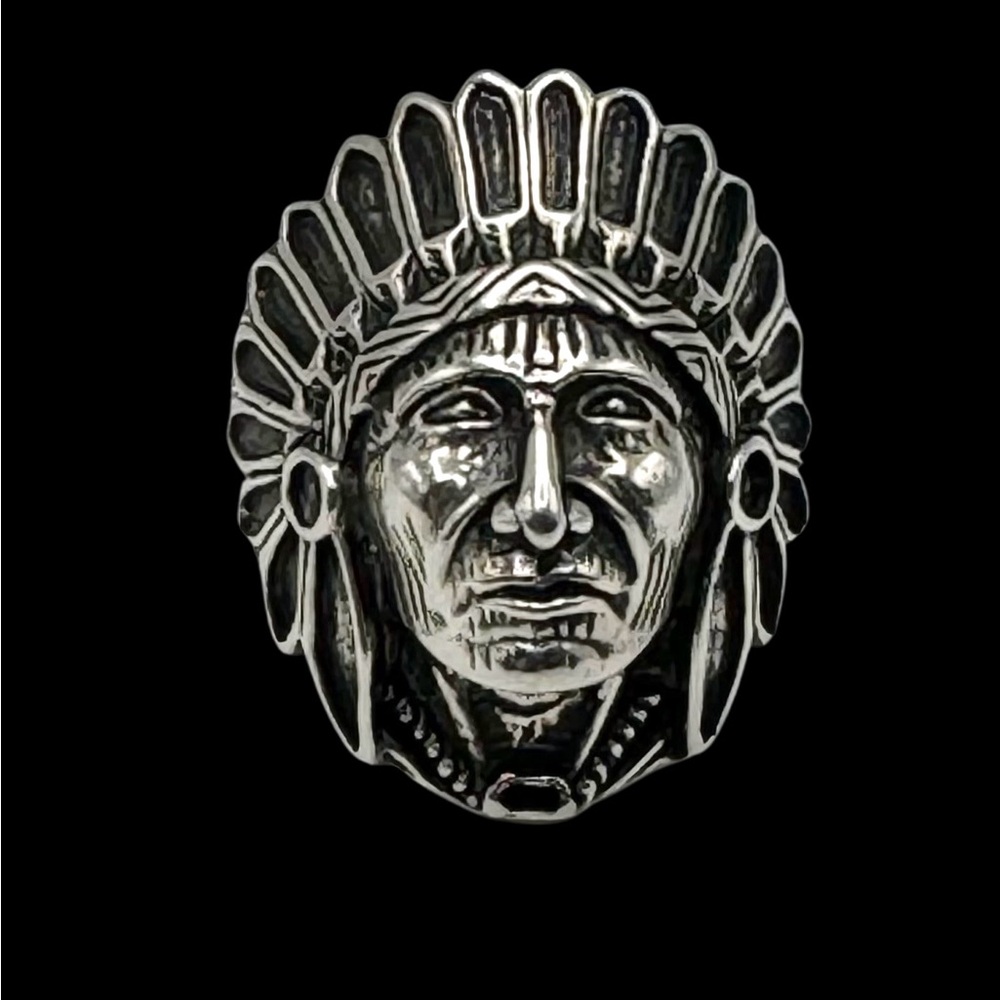 Southwestern Sterling Silver Native American Indian Chief Mens Ring 10